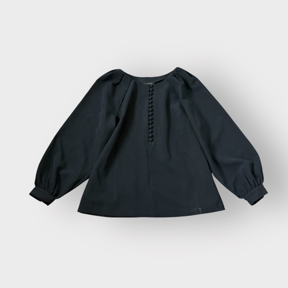 Banana Republic Black Pleated Boatneck Balloon Sleeve Blouse - Button Front